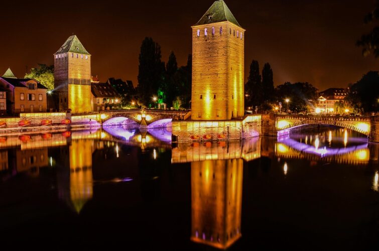 strasbourg-France-Christmas bridge with lights